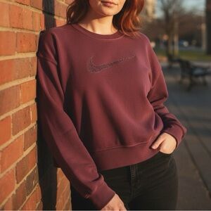 Nike Dri-FIT Get Fit Cropped Swoosh Crewneck Sweatshirt in Burgundy - M